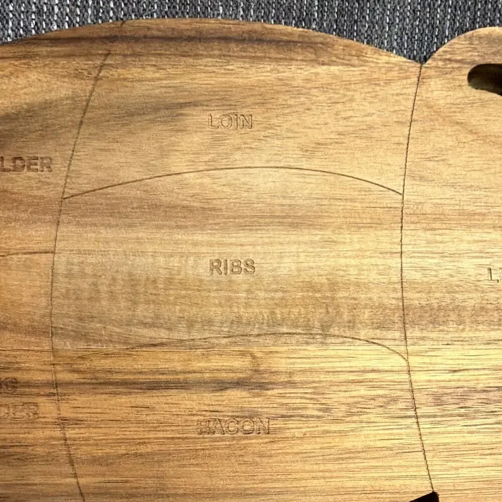 Pig Shaped Wood Cutting Board with Butcher Meat Cuts Diagram, Brown